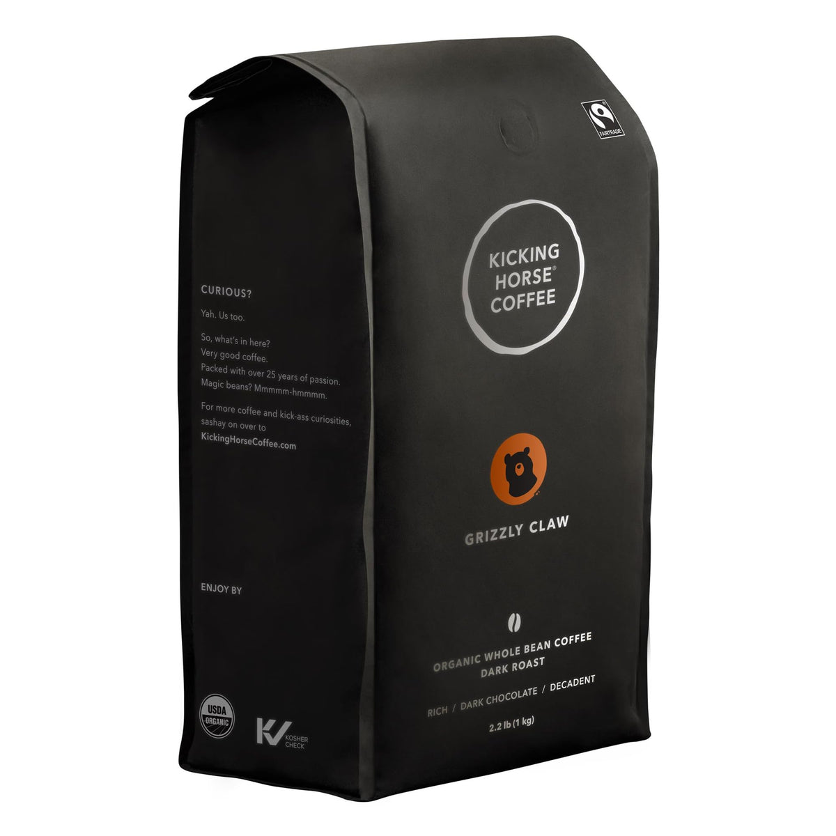 Kicking Horse front packaging showing bold label and 2.2 lb size for pantry convenience