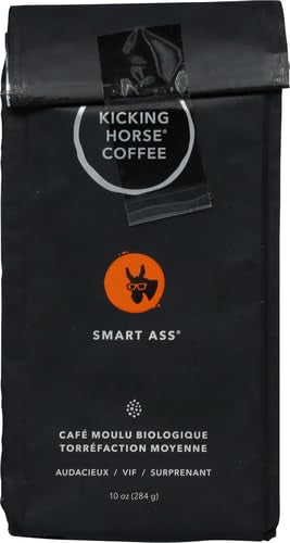 Kicking Horse Smart Ass grounds close-up highlighting medium-fine grind and aromatic texture