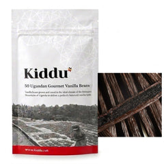 Kiddu front packaging showing 50 vanilla pods and clear labeling benefit: ready supply