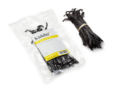 Kiddu front packaging showing 25 Ugandan vanilla beans and clear labeling benefit clarity