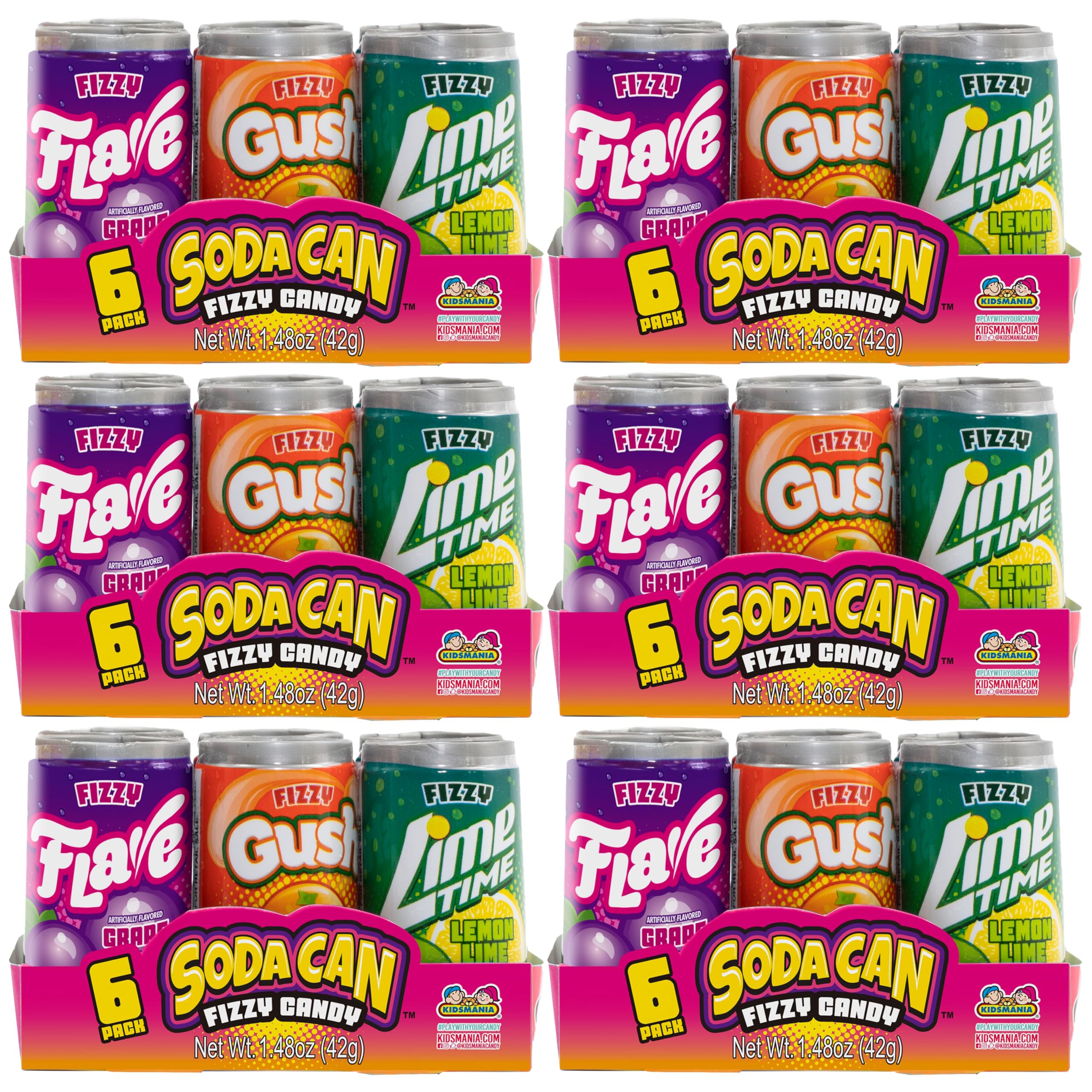Kidsmania front packaging view showing 36 mini soda cans and party-ready appeal
