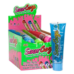 Kidsmania sour ooze front packaging showing three colorful squeeze tubes and easy sharing