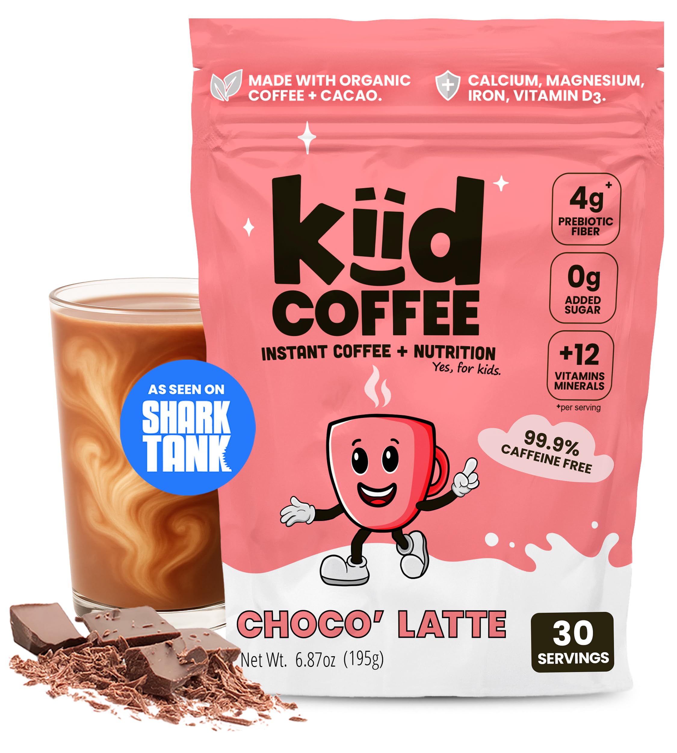 kiid chocolate front packaging showing product and servings benefit: clear product identity