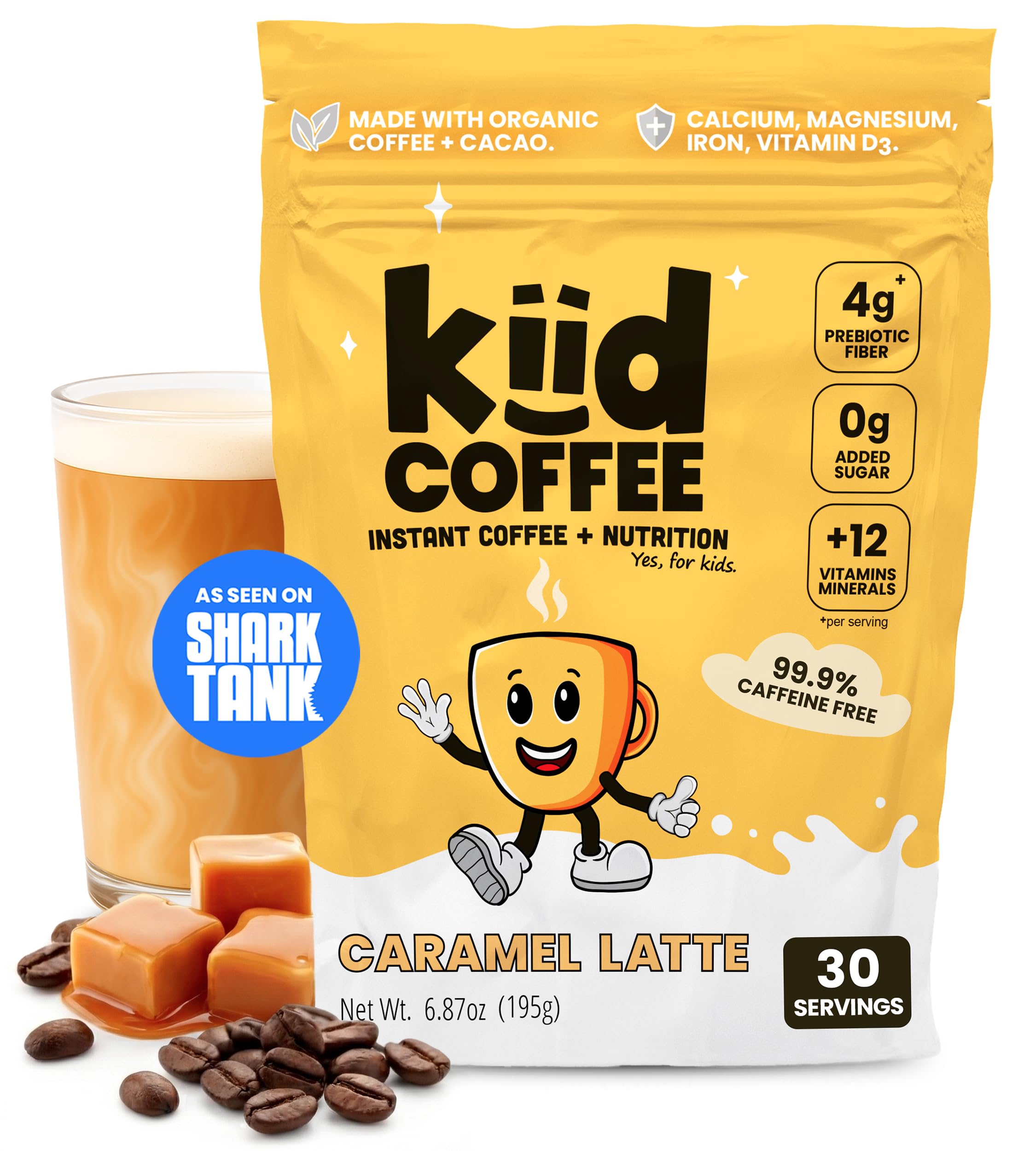 kiid caramel front packaging showing product name and servings
