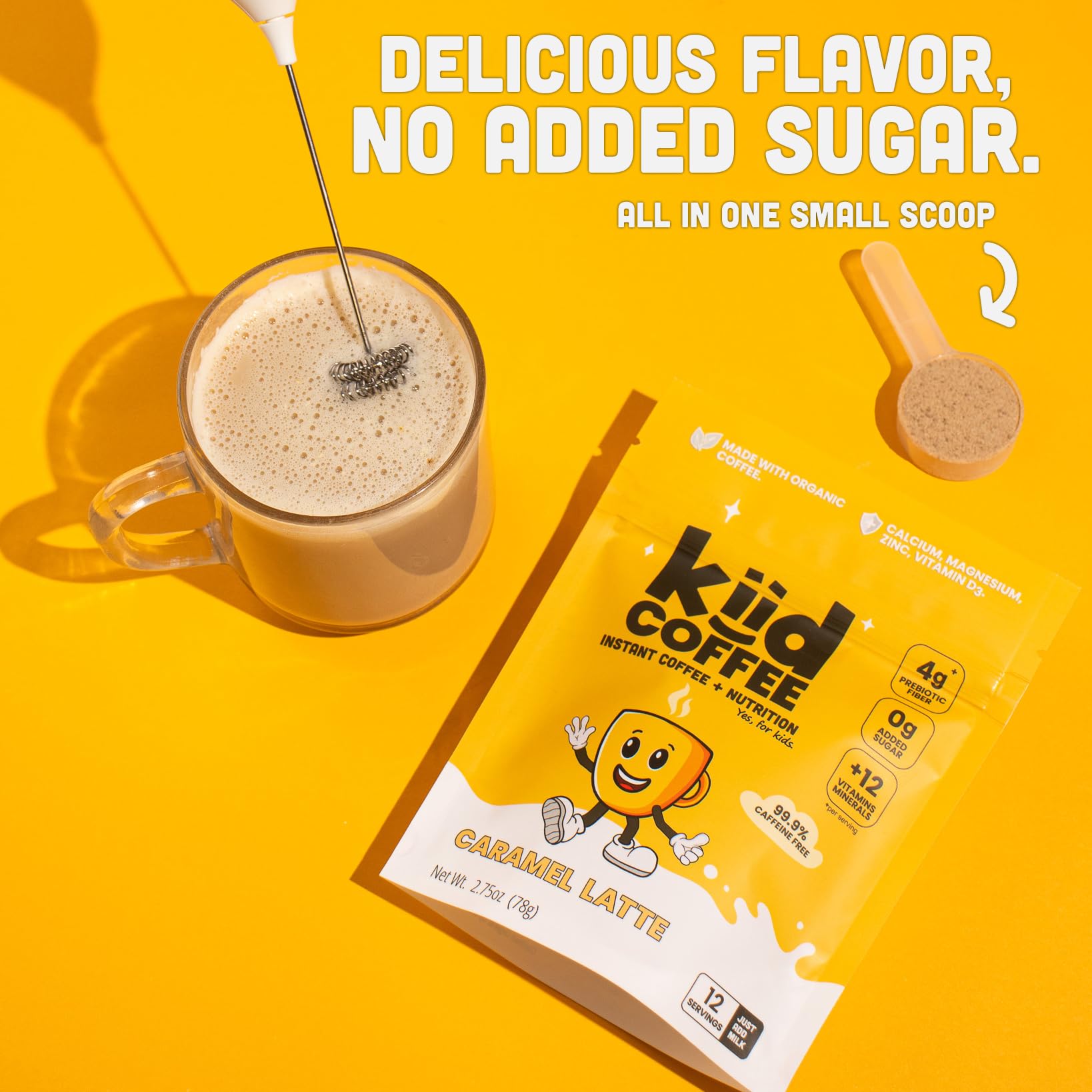 kiid caramel mixed latte in cup illustrating creamy color and kid-friendly look
