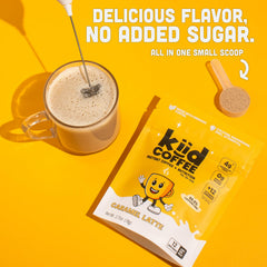 kiid caramel mixed latte in cup illustrating creamy color and kid-friendly look
