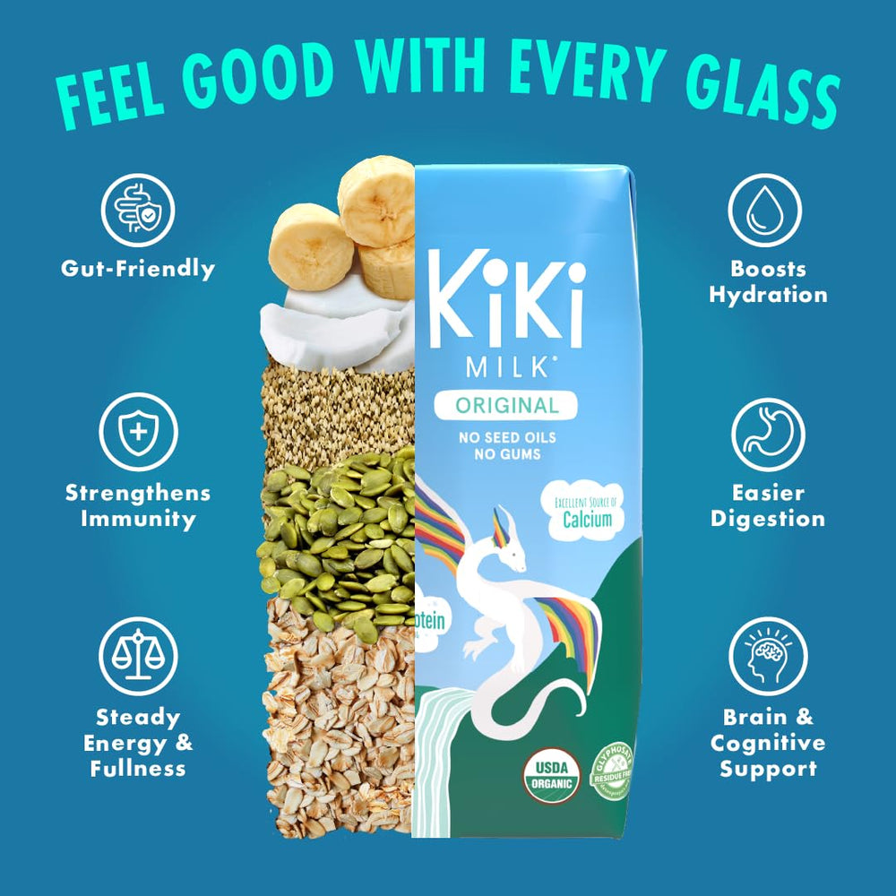 Kiki Milk held in hand to show 8 oz scale and travel-friendly convenience