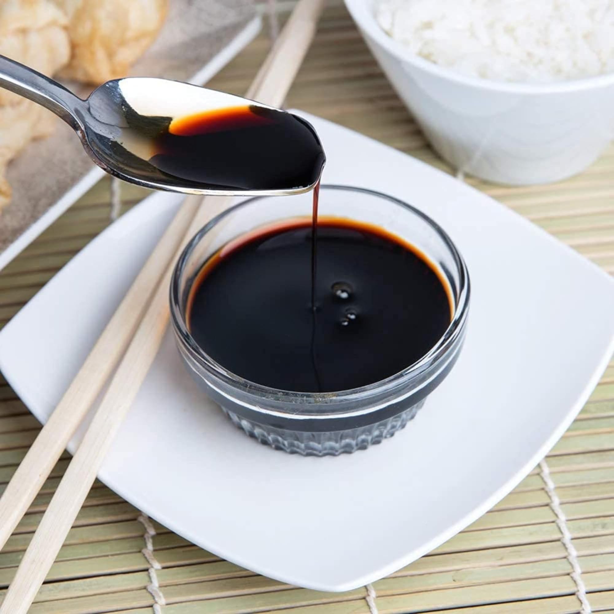 Kikkoman lite soy kitchen lifestyle bottle on counter for everyday cooking