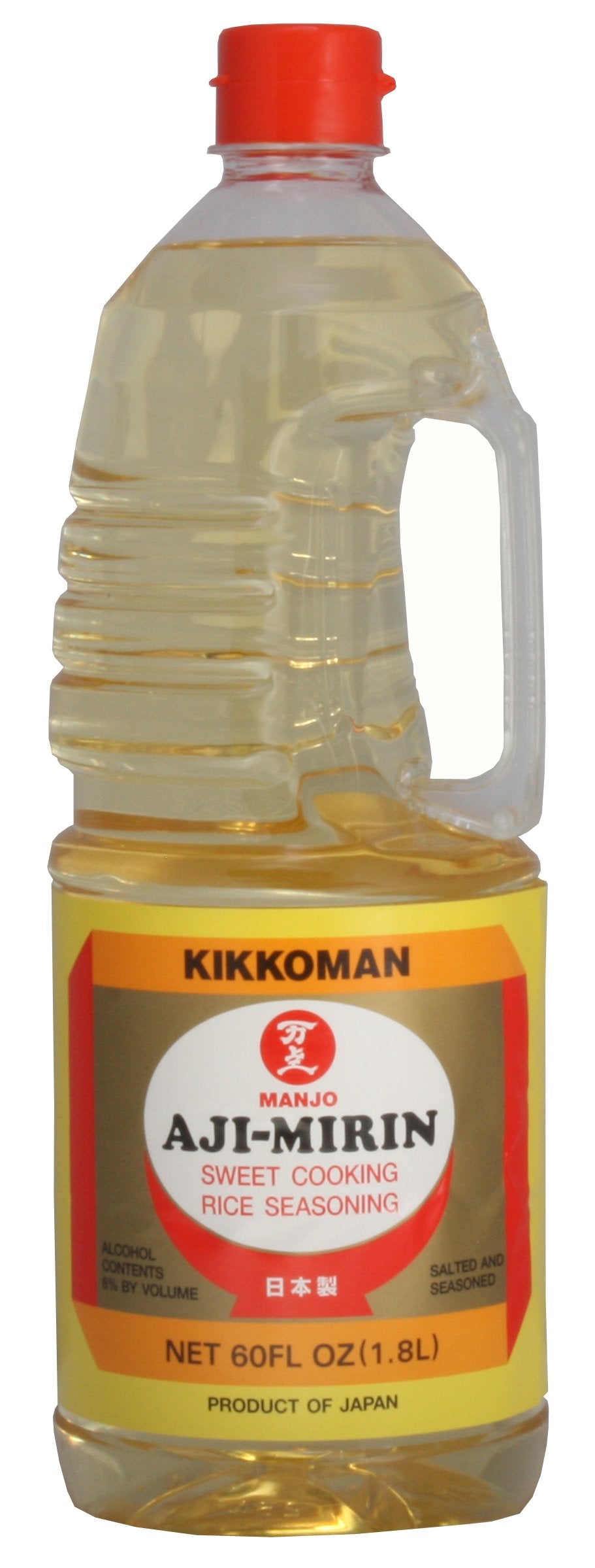 Kikkoman Manjo Aji Mirin front bottle showing 60 oz size for pantry convenience