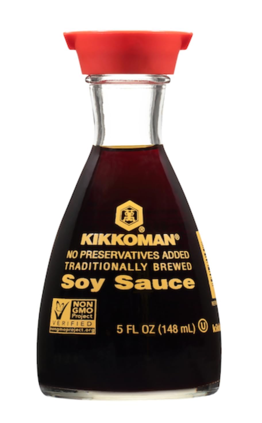 Kikkoman pouring sauce into a small dish showing easy pour control and flavor boost