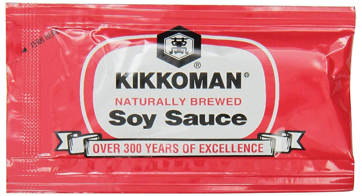 Kikkoman front packaging showing 100 count and easy single‑serve convenience