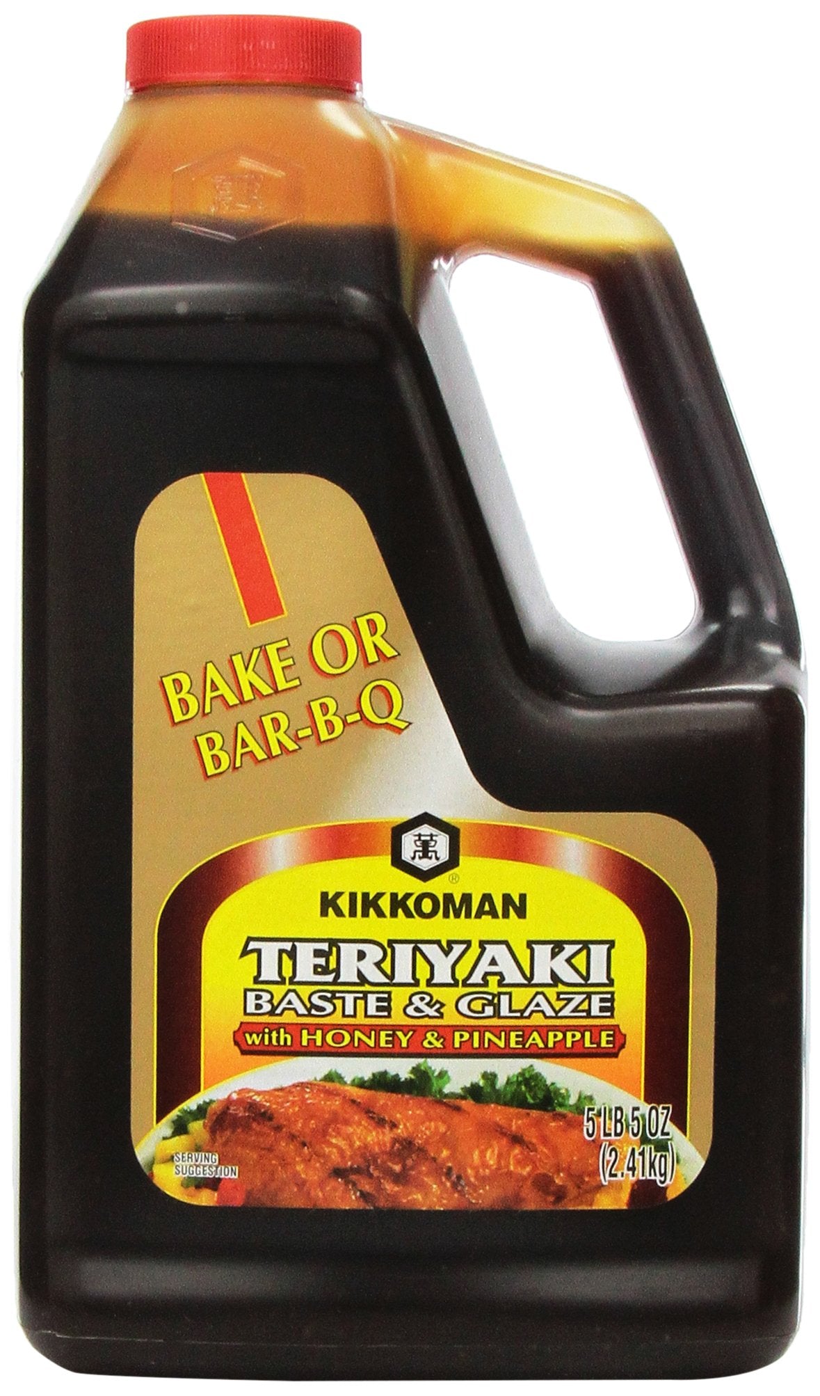 Kikkoman front bottle view showing label and large 85-ounce size for convenience