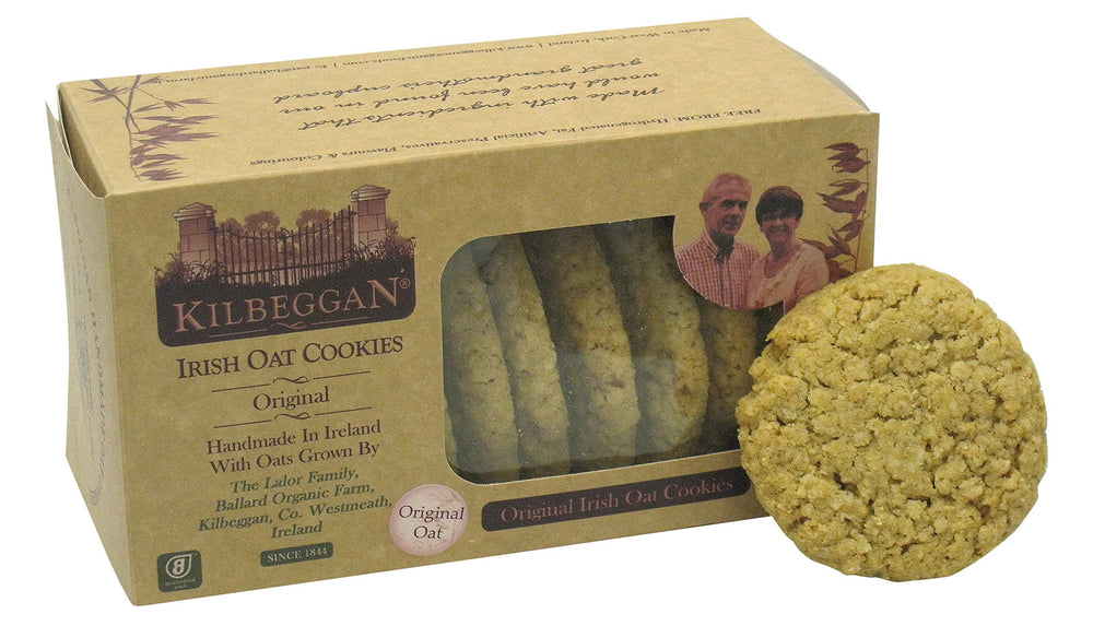 Kilbeggan front packaging showing handmade oat cookies and Irish provenance benefit