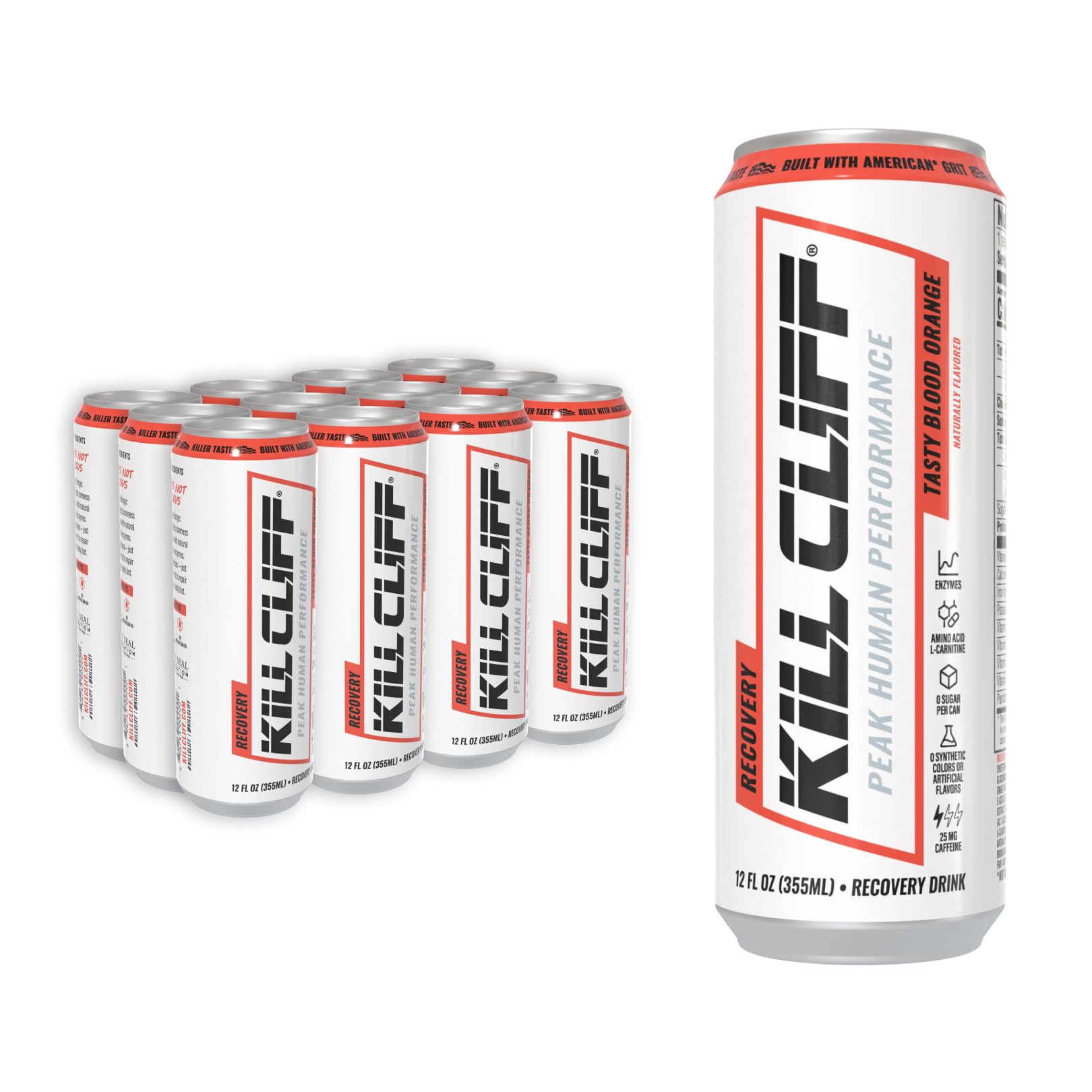 Kill Cliff front packaging showing 12-pack and convenient fridge-ready supply