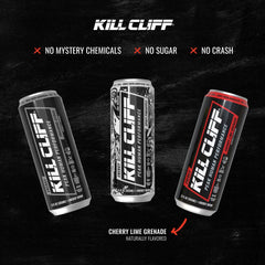 Kill Cliff can angled portrait highlighting label and zero sugar claim