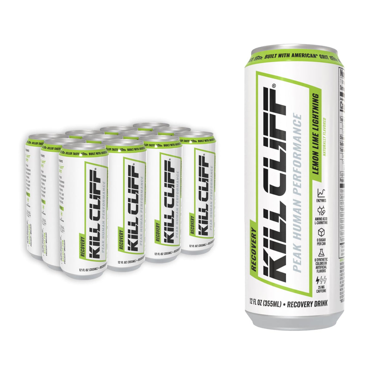 Kill Cliff front packaging showing lemon lime cans and brand for grab-and-go hydration