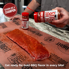 Killer Hogs rub creating dark bark on brisket, enhances smoky crust and taste