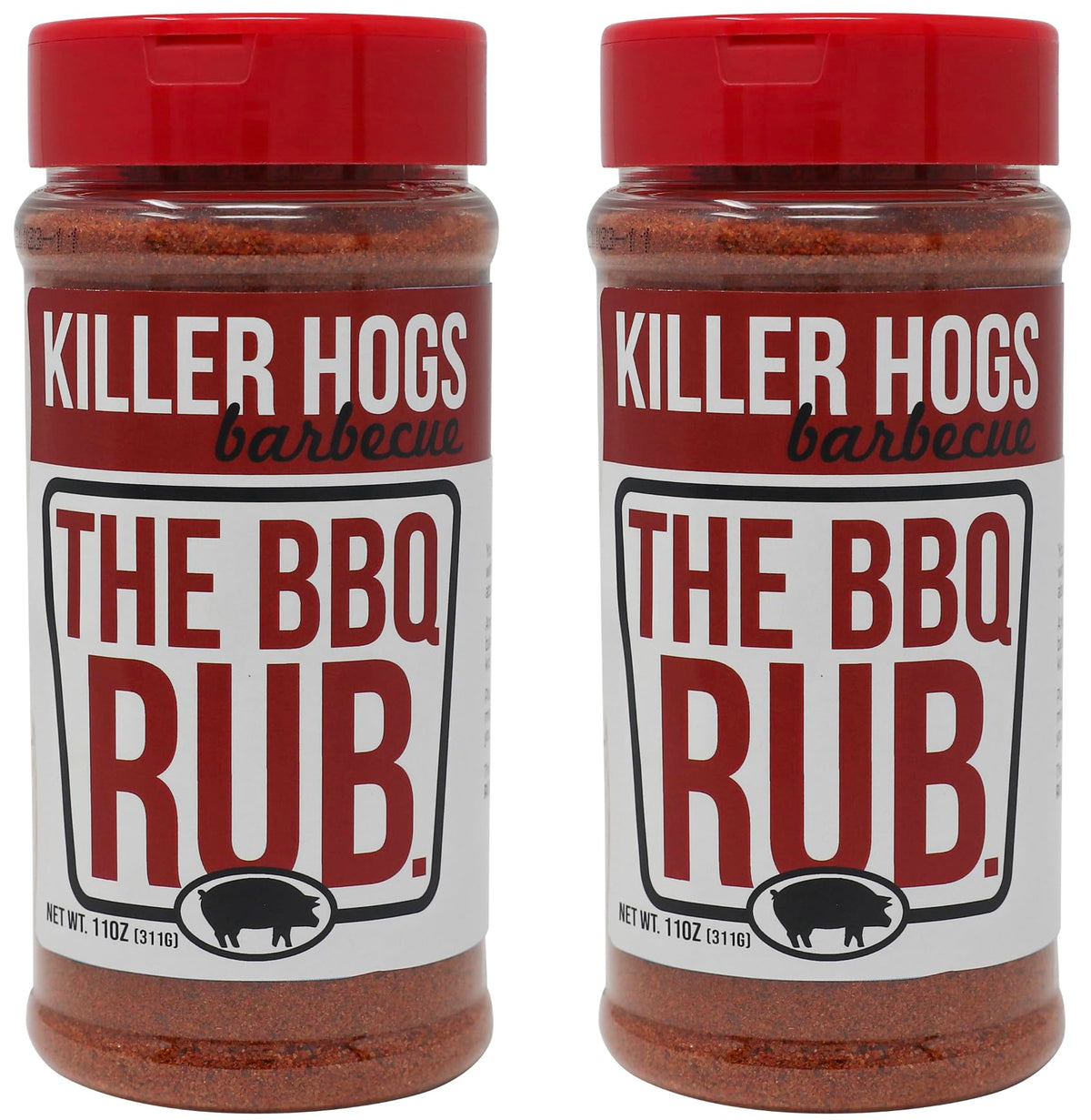Killer Hogs front packaging showing two 11 oz jars and clear label, adds trusted flavor