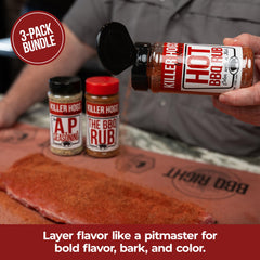 Killer Hogs Hot BBQ Rub spoonful conveying bold heat and seasoning