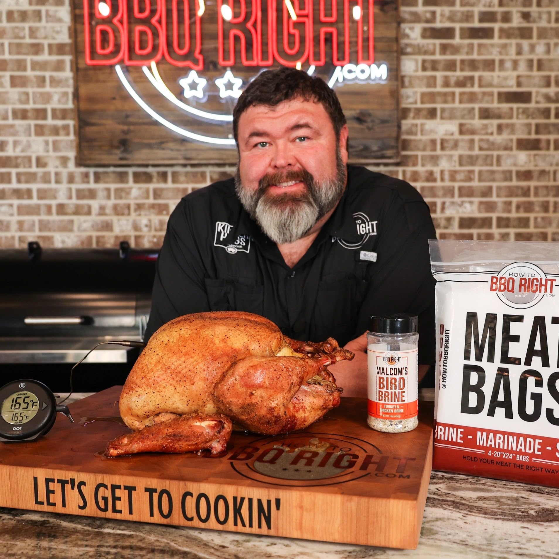 Killer Hogs brine applied to whole turkey during prep for juicier results