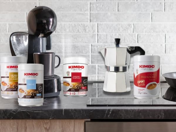 Kimbo decaf used in a moka pot demonstrating easy Italian brewing
