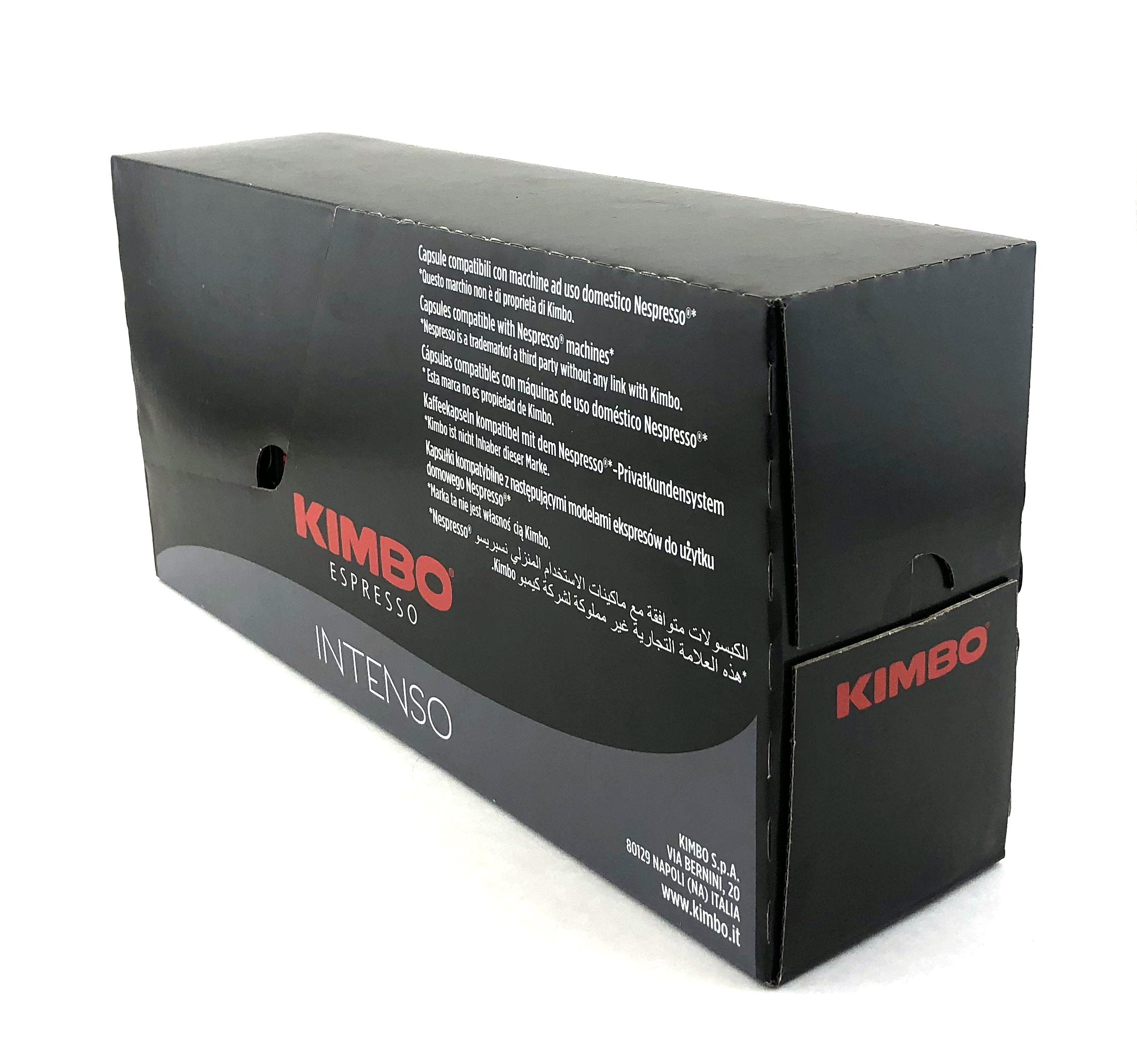 KIMBO pack front showing capsule design and deep-roast flavor benefit