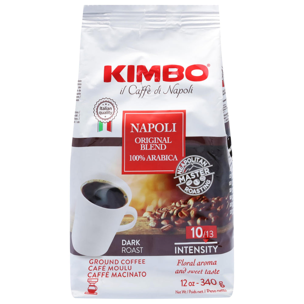 Kimbo Napoli Original front packaging showing 12oz bag and bold dark-roast appeal