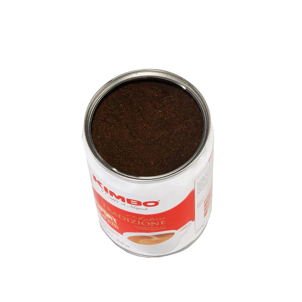 KIMBO ground coffee close-up texture showing medium roast even grind for brewing