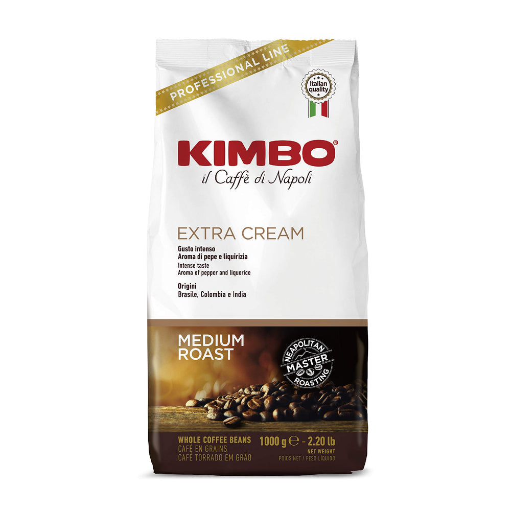Kimbo whole beans front packaging showing bag and freshness benefit
