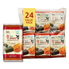Kimchi Spicy Korean Crispy Seaweed Snacks front packaging shows 24-pack freshness benefit