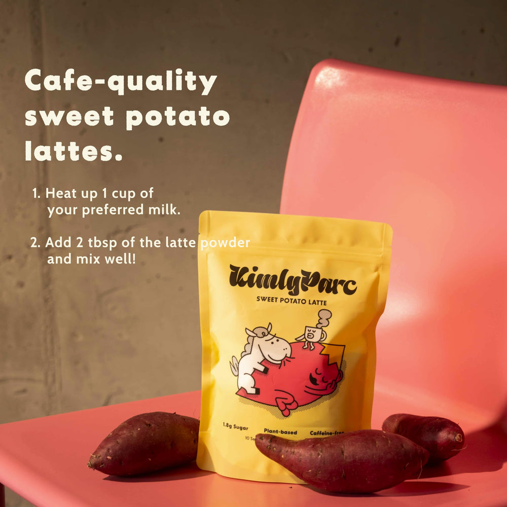 KimlyParc raw Korean sweet potato ingredient beside powder highlighting authentic goguma