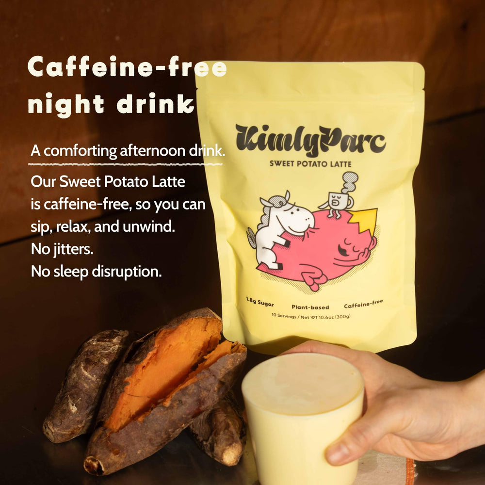 KimlyParc iced sweet potato latte over ice illustrating refreshing creamy beverage option