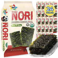 KIMNORI front packaging showing sweet ’n spicy flavor and organic badge, ideal for clean snacking