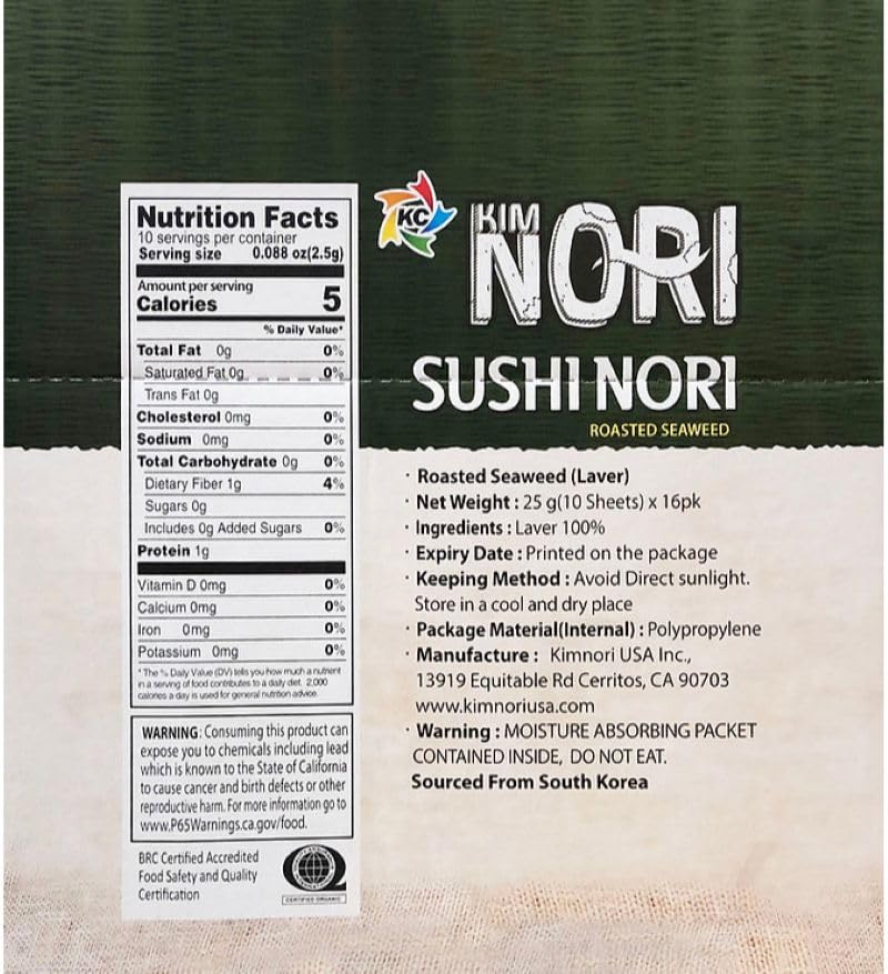 KIMNORI product label with organic and Non-GMO badges showing clean-label assurance