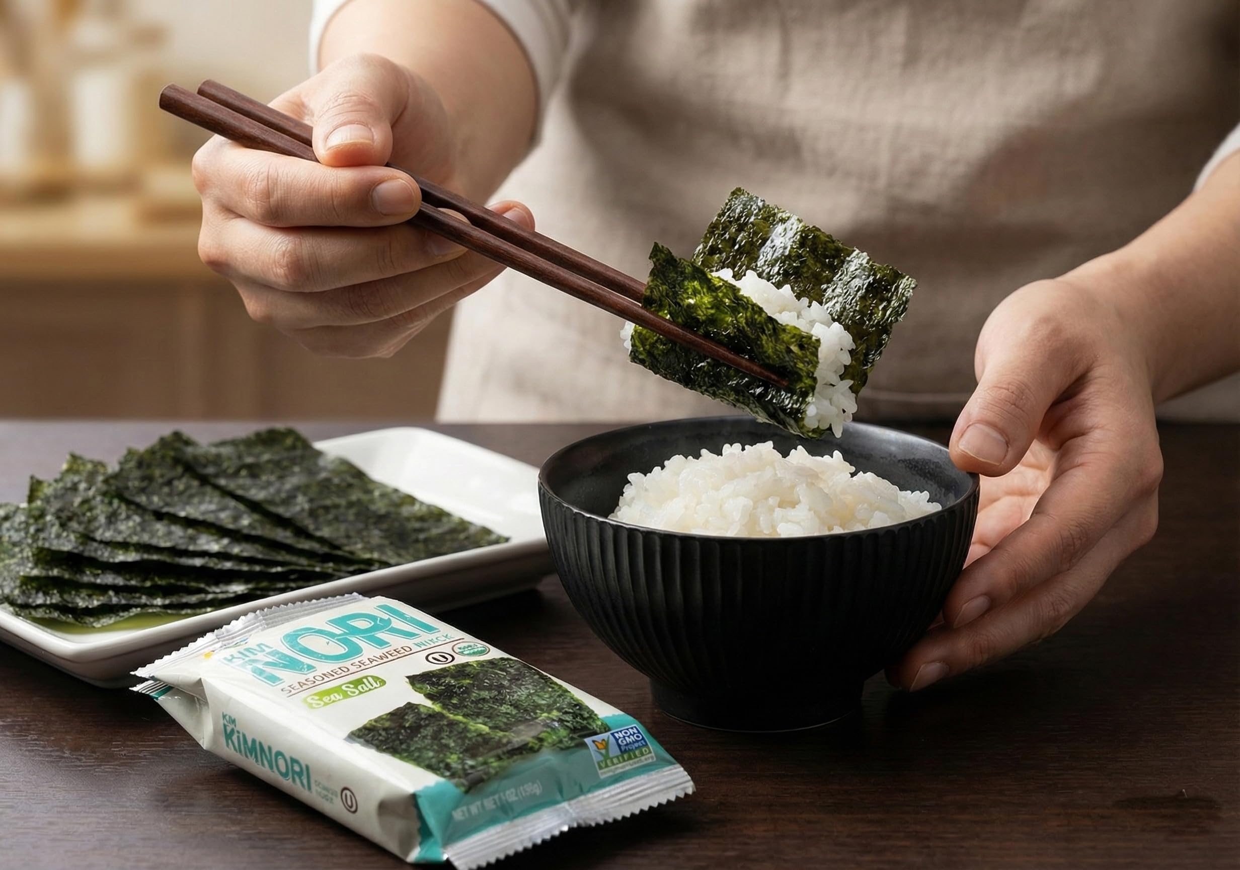 KIMNORI sheet placed on rice adding umami and visual appeal