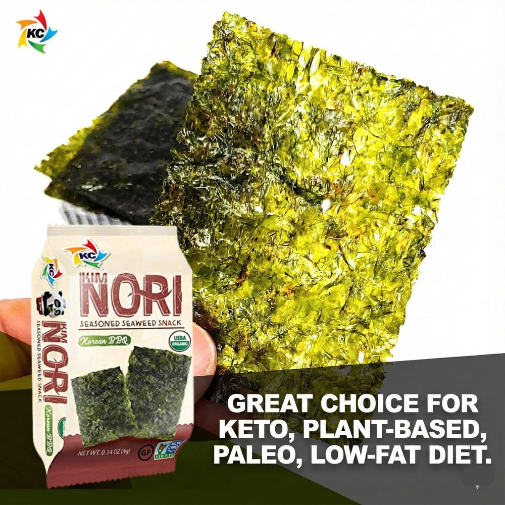 KIMNORI single pack opened with crisp laver sheet ready to eat for instant crunch