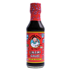 Kimono Mom front label showing vegan umami sauce and benefits