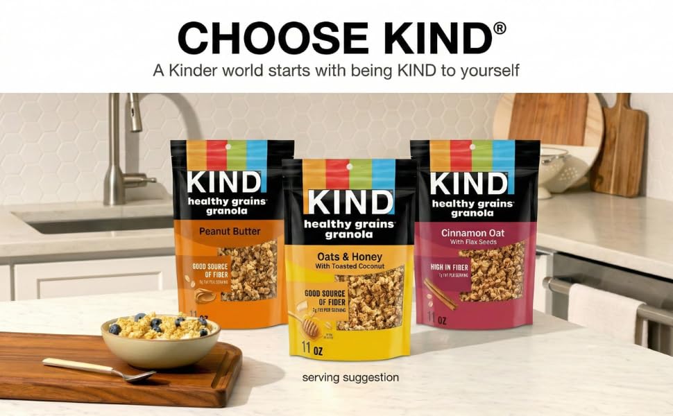 KIND granola in bowl over yogurt styled for breakfast to add crunch and whole grains