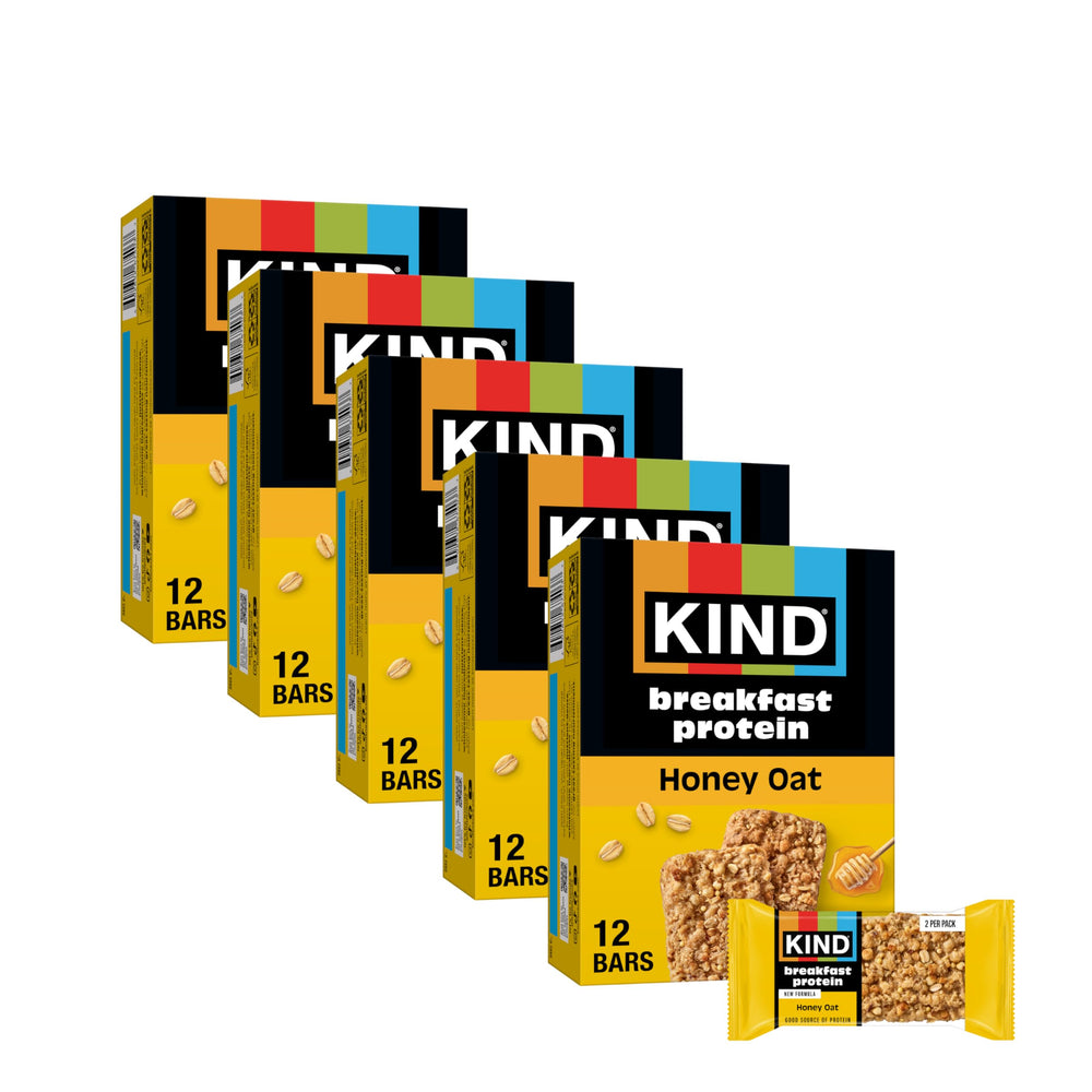 KIND Breakfast Honey Oat front packaging showing 30-count multipack and brand