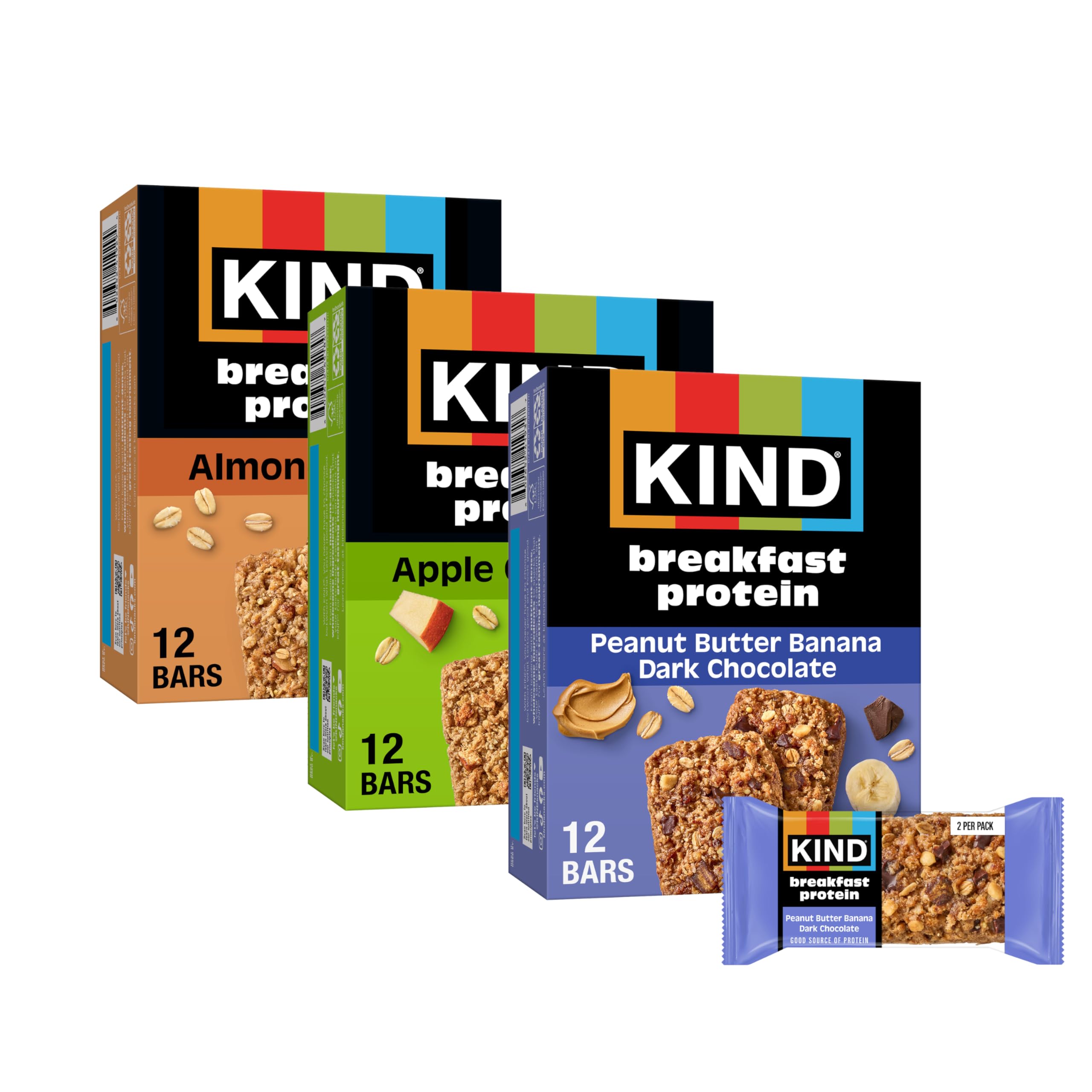 KIND front packaging showing variety pack and 18 bars for convenient breakfasts