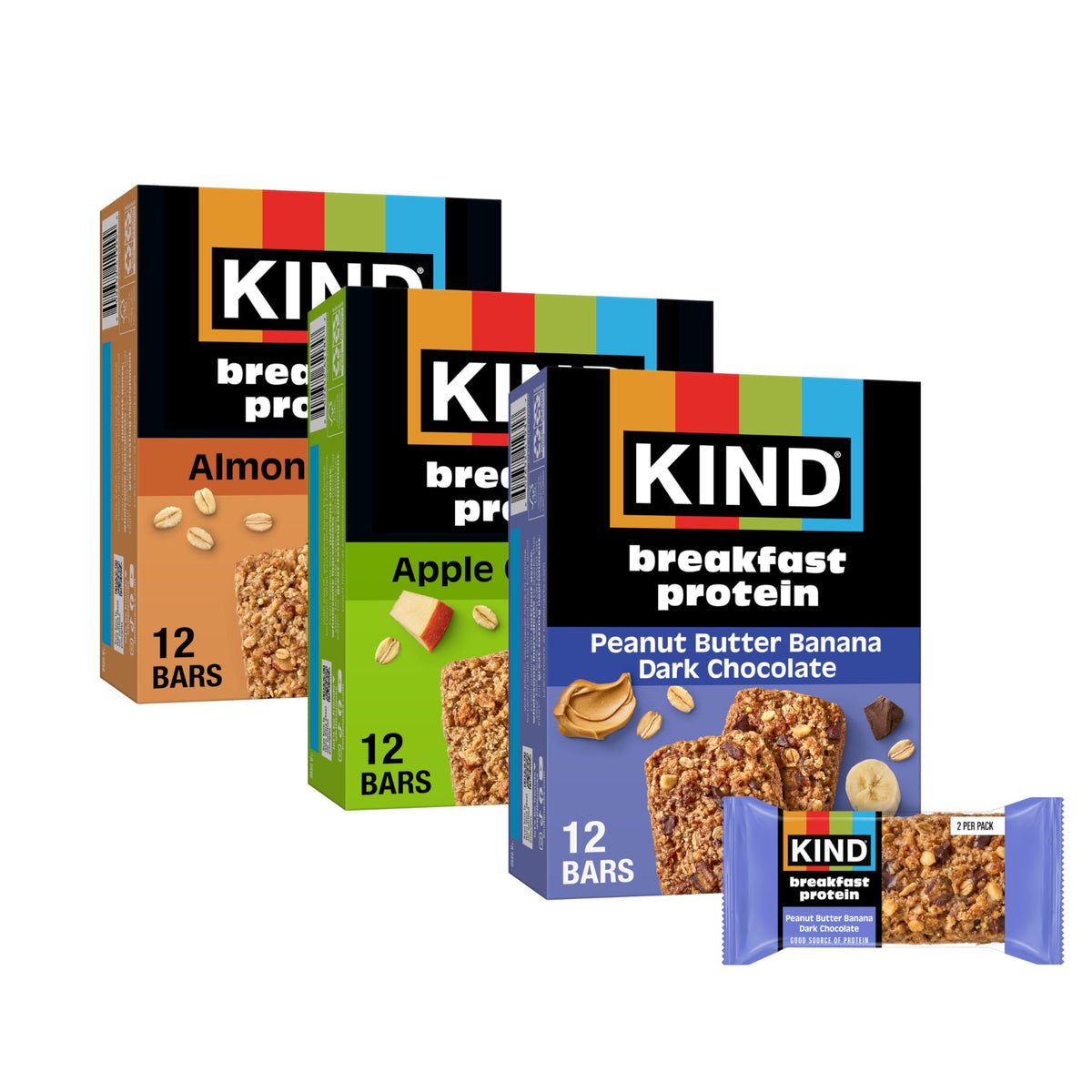 KIND front packaging showing variety pack and 18 bars for convenient breakfasts