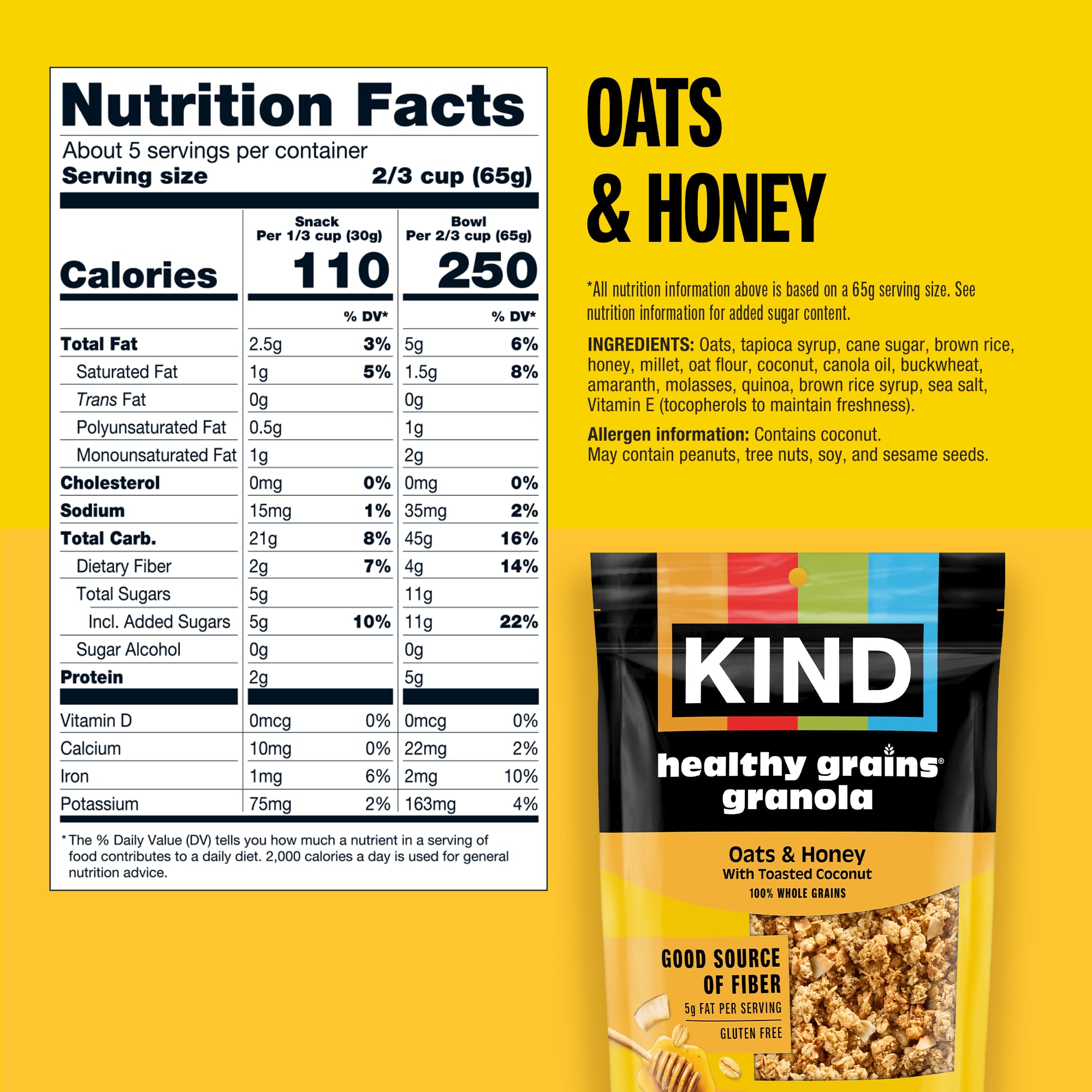 KIND cinnamon oat granola close detail with flax seeds showing fiber-rich ingredients