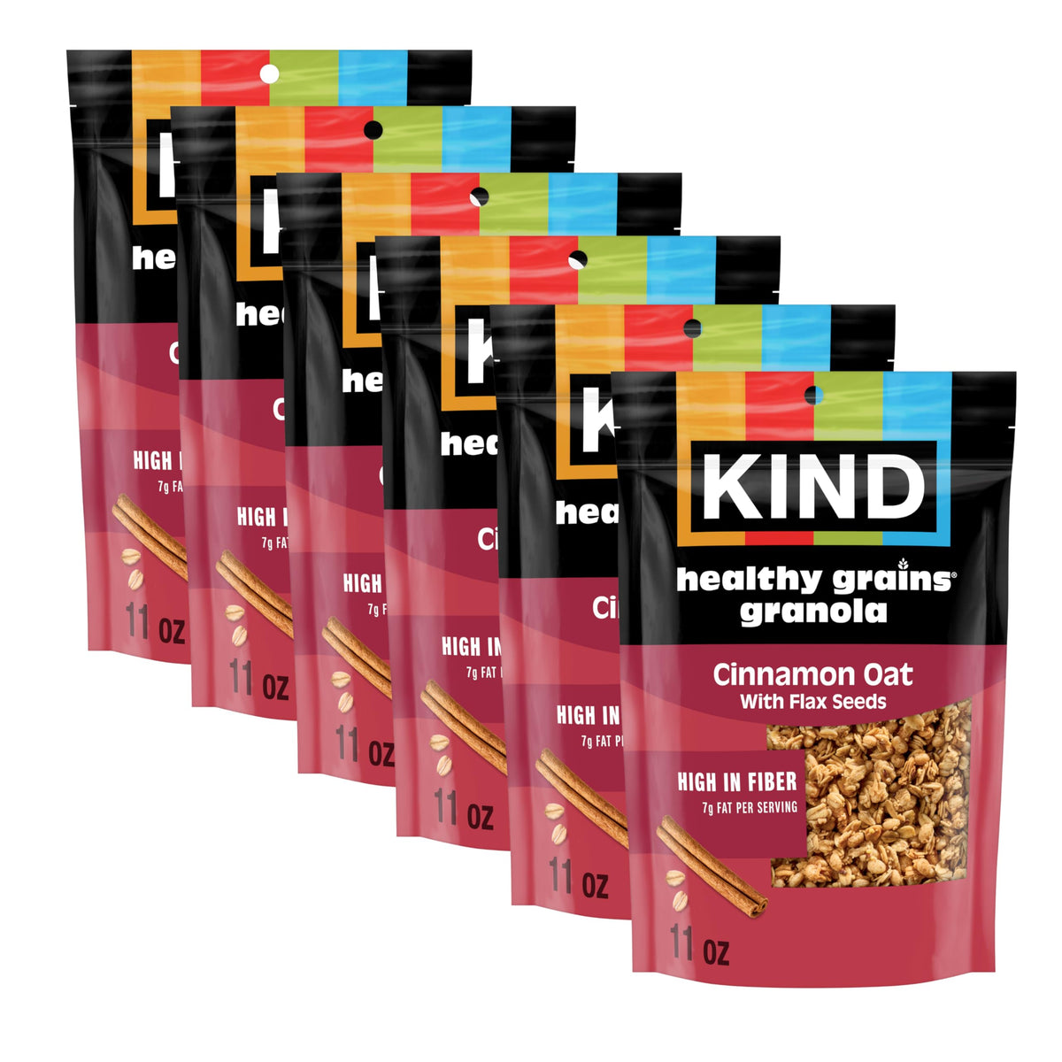 KIND front packaging of cinnamon oat clusters showing branding and size