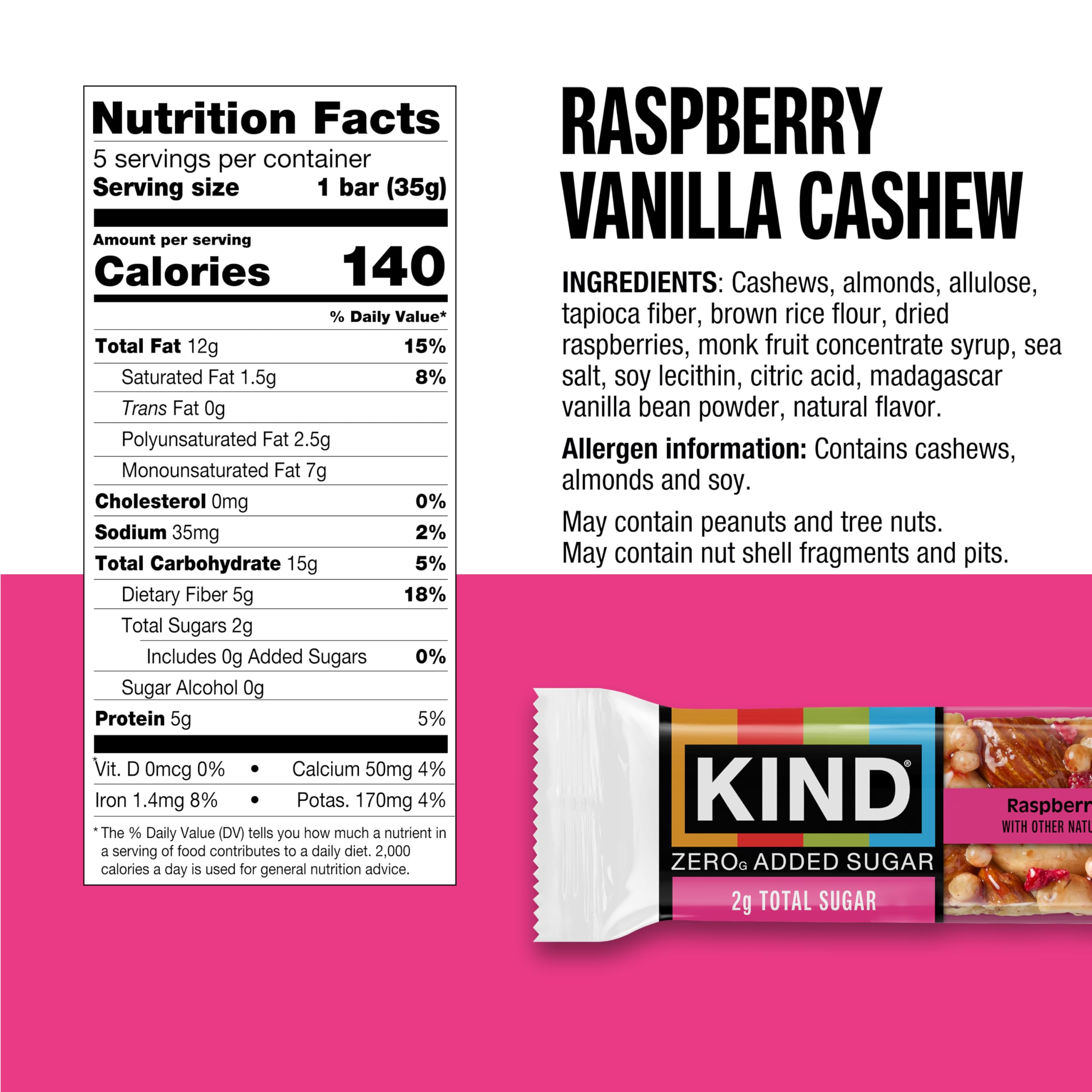 KIND close-up of dark chocolate nuts bar showing chocolate pieces and crunch benefit