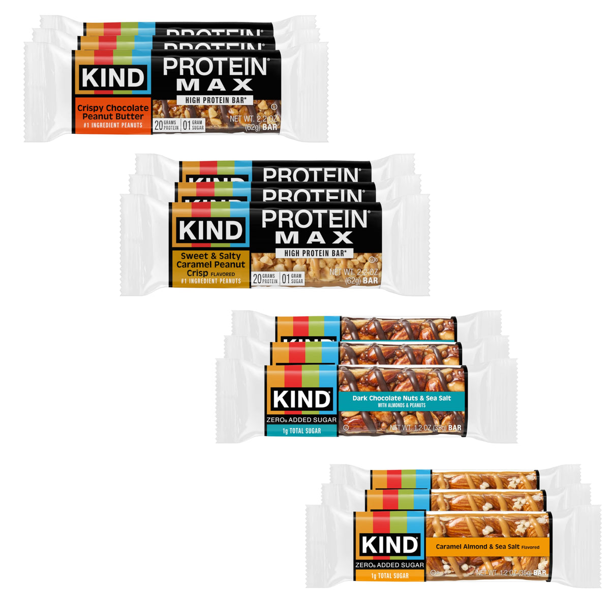 KIND front packaging showing assorted bars and convenience benefits