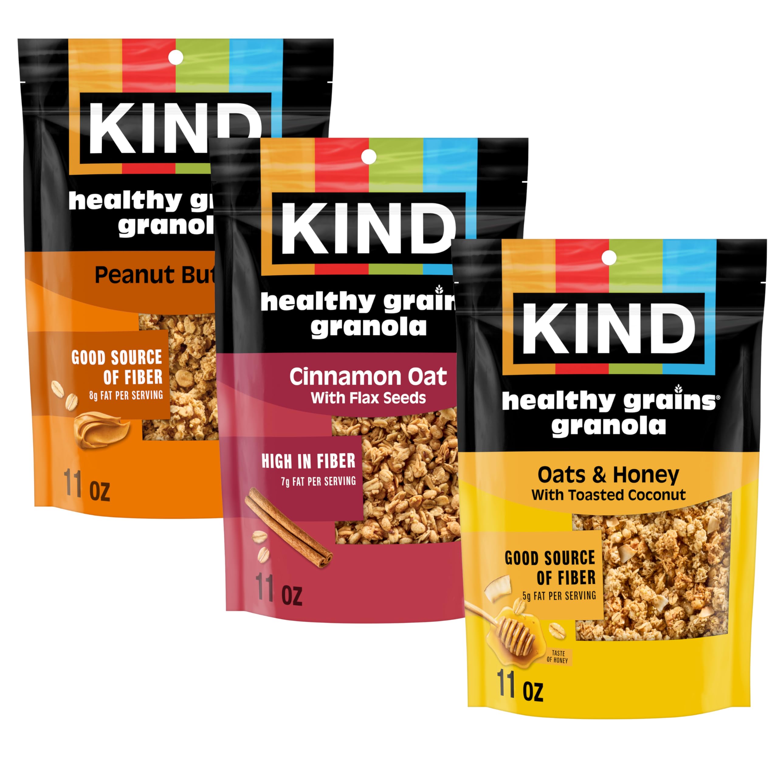 KIND front packaging variety pack shows three 11oz bags and clear labels for convenience