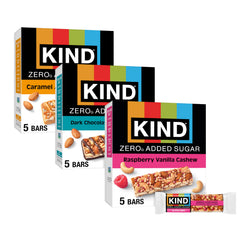 KIND front packaging showing 15-count variety box with flavor images and benefits