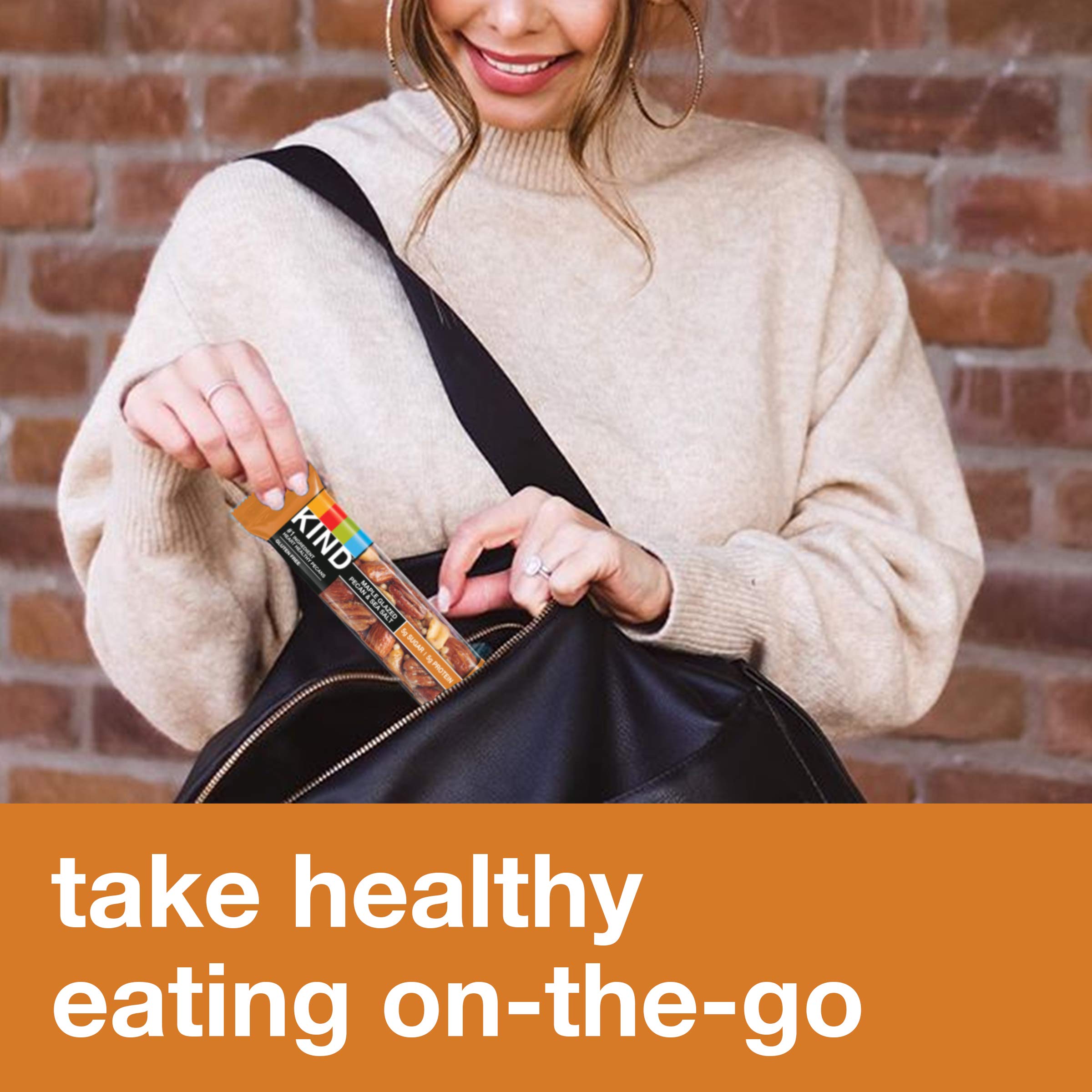KIND nutrition label view, highlights low sugar and gluten-free benefits