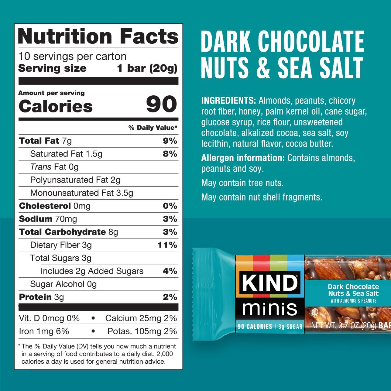 KIND close-up of almonds and dark chocolate showing crunchy texture and taste