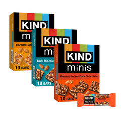 KIND mini bars front packaging showing 30-count assortment and benefits